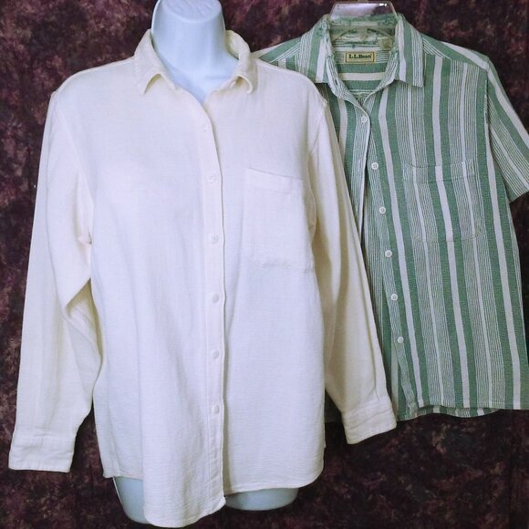 Lot of 2 Tops Vintage 80s L.L. Bean Coolweave Shirts Lady-M/L Cotton Pockets - Picture 1 of 10